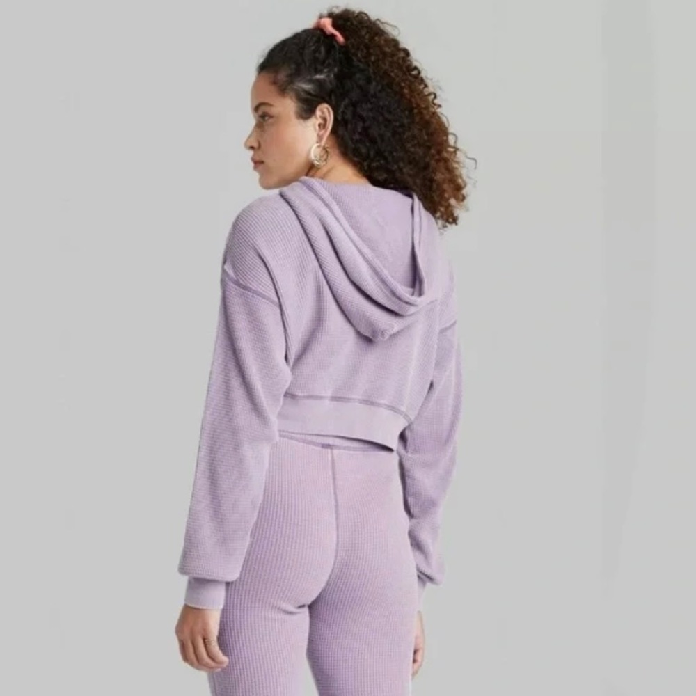 NWT Wild Fable Cropped Waffle Knit Hoodie Purple Size M - Picture 3 of 7